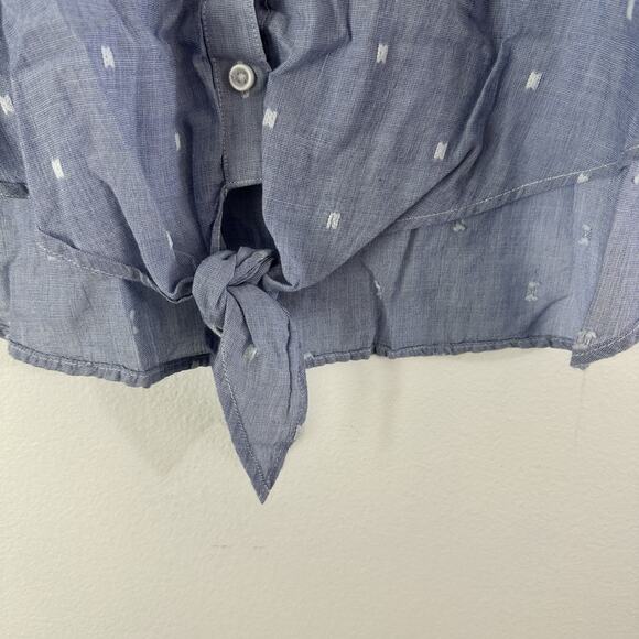 Cloth &‎ Stone 100% Cotton Shirt Blue White Short Sleeve Button Up Womens Small - Picture 6 of 8